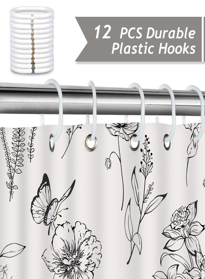 Bonhause Farmhouse Floral Shower Curtain, Beige Flower Plant Butterfly Spring Rustic Bathroom Decor 72x72 Inch Polyester Fabric Waterproof Bath Curtain with 12 Hooks - Image 3