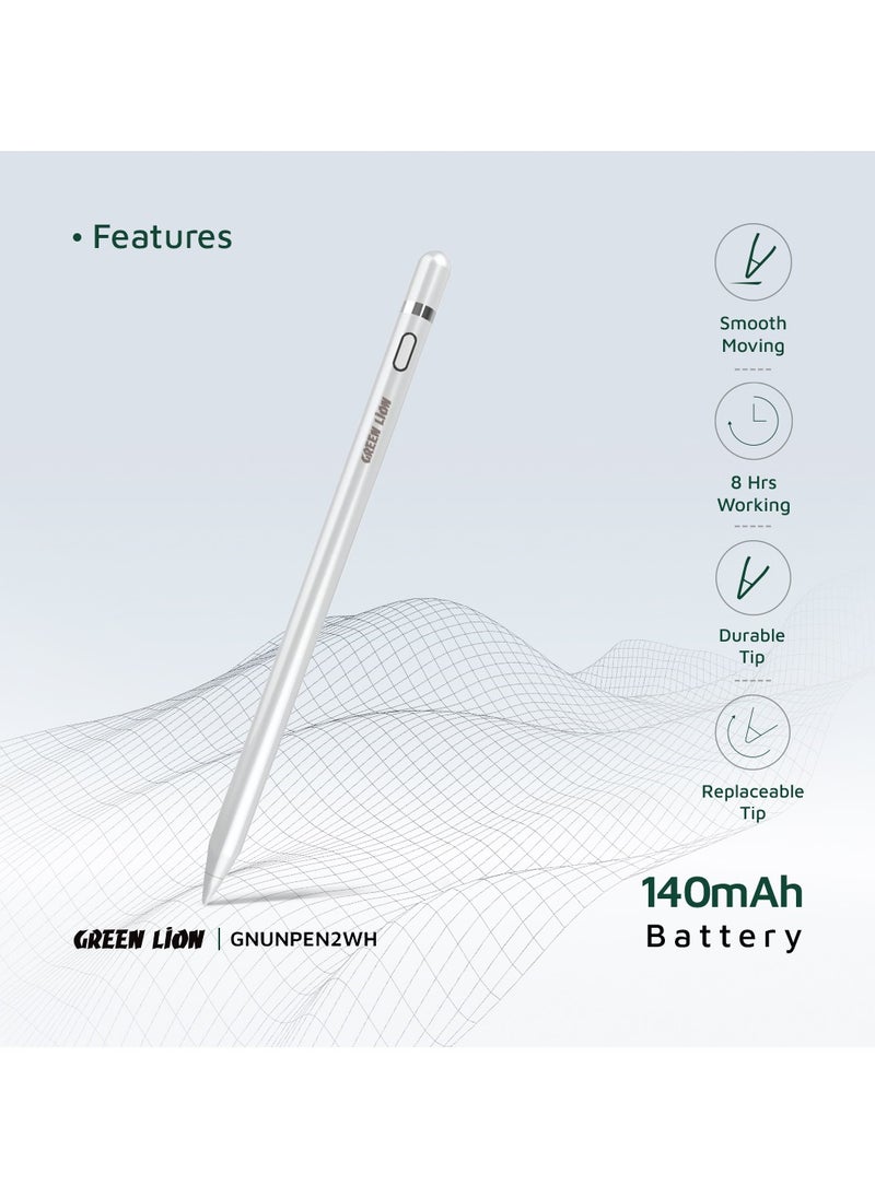 GREEN LION - Universal Pencil 2 Smooth Moving 8 Hours Working Time Durable Tip Replaceable Tip Compatible with Android, Compatible With iOS and Windows / 3 Month Standby Time - White - Image 1