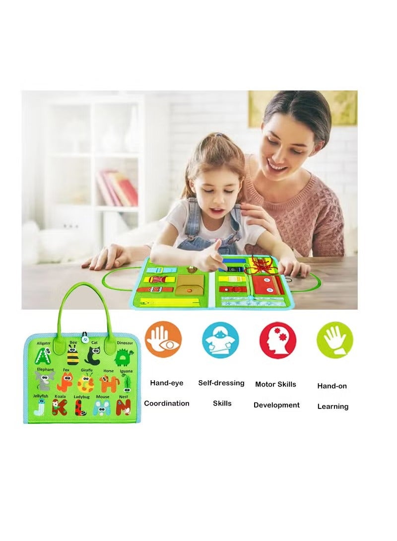 Busy Board for Toddlers, Toys for 1 2 3 4 Year Old Kids Sensory Toys for Autism with Alphabet Animals Preschool Basic Dress Skills Baby Busy Book Car Airplane Activities for Travel  - Image 4