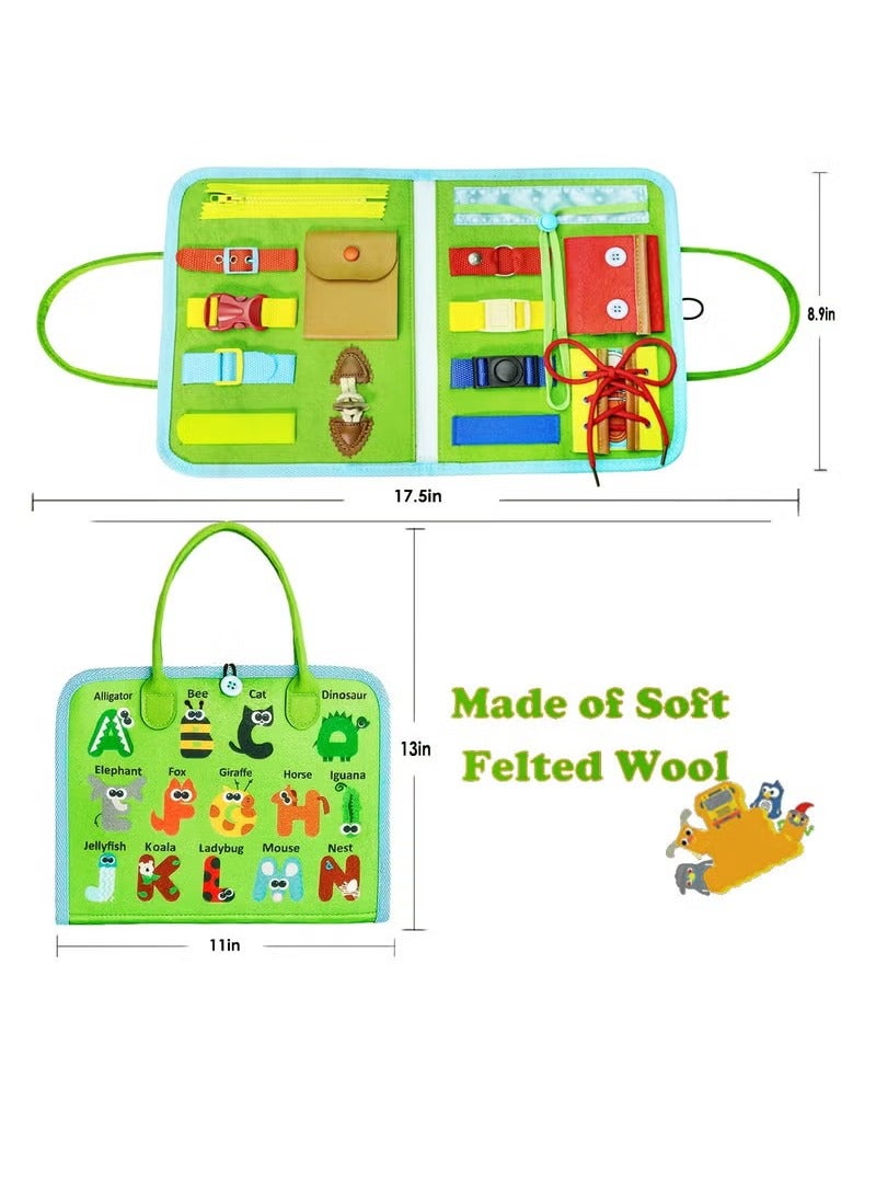 Busy Board for Toddlers, Toys for 1 2 3 4 Year Old Kids Sensory Toys for Autism with Alphabet Animals Preschool Basic Dress Skills Baby Busy Book Car Airplane Activities for Travel  - Image 2