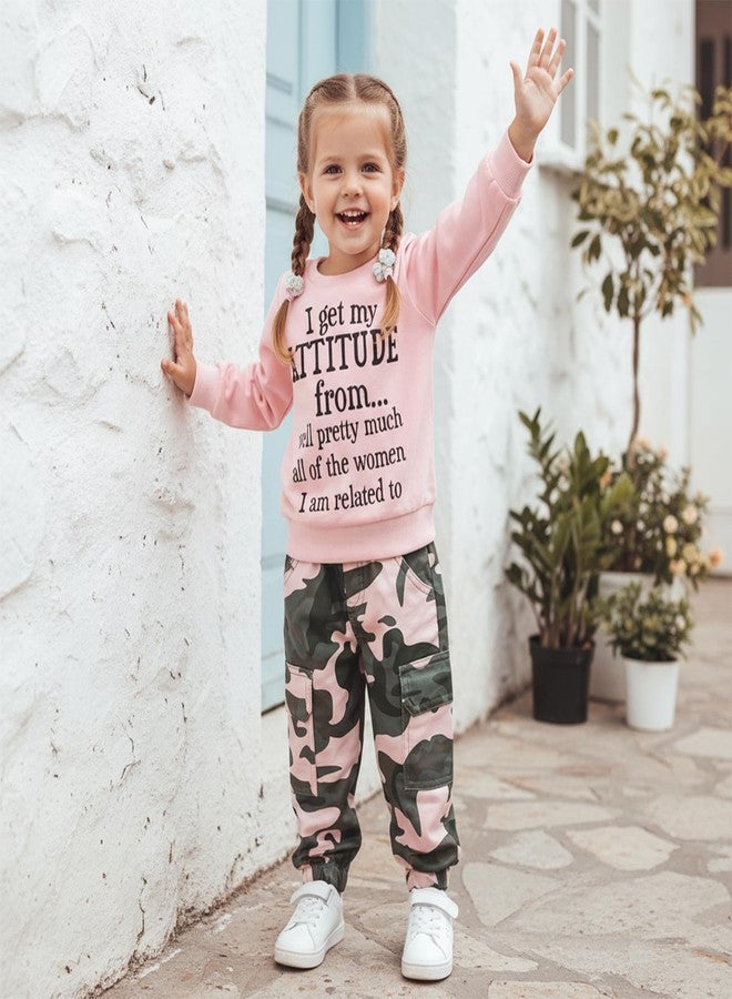 Fernvia Toddler Girls Clothes 2T 3T 4T 5T Fall Outfits Baby Pullover Sweatshirt & Camouflage Pants Set Kids Winter Sweatsuit - Image 2