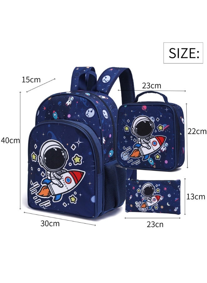 Kids School Bag, 3 in 1 Astronaut Printed Backpack with Pencil Case and Lunch Bag, Fashion Students Bookbag Travel Rucksack for Girls and Boys (D11, Astronaut Blue) - Image 5