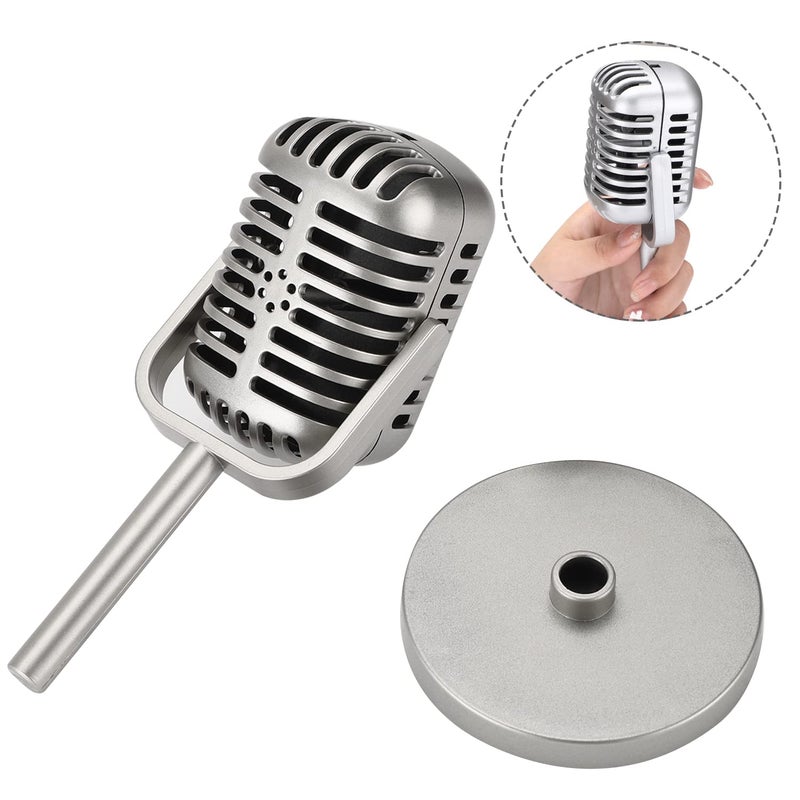 Facmogu Classic Retro Style Microphone Prop with Stand, Fake Vintage Microphone Decor for Party Decorations - Silver - Image 3