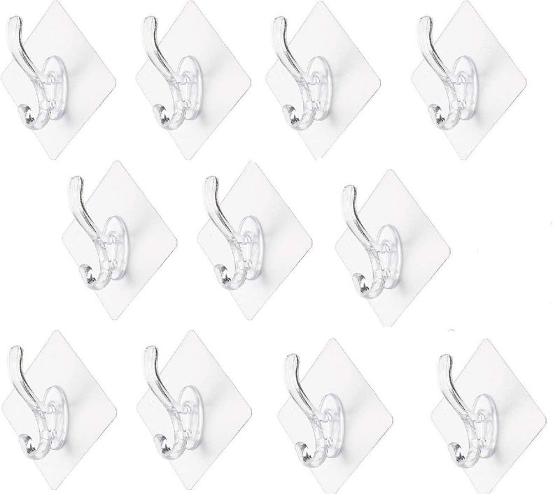 ADTALA 15 Pcs Bathroom Wall Hooks Utility for Towel Bathrobe Coats,Bathroom Kitchen Waterproof and Oil Proof Nail Free Transparent Heavy Duty Wall Hook & Ceiling Hanger (15 Pcs, Code-128 Hook) - Image 1