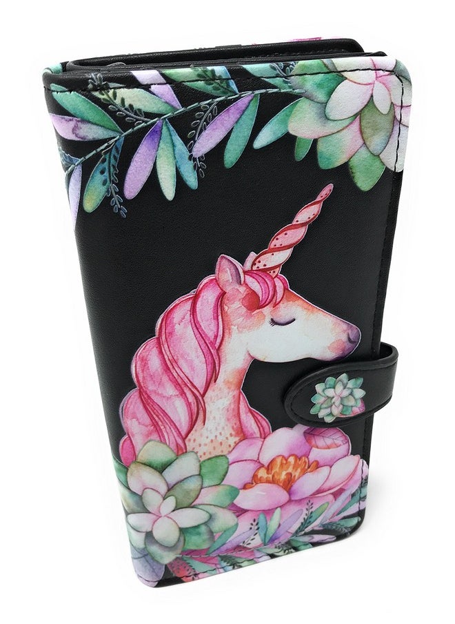 Shag Wear Unicorn Large Animal Wallet For Women Or Teen Vegan Faux Leather 7 Black  - Image 1