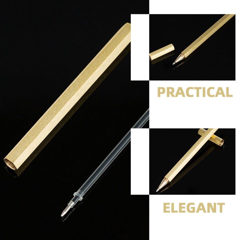 Gold Plated Brass Hexagonal Gel Pen 0.5mm Smooth Ink Metal Ballpoint Pen for Office Writing - Image 4