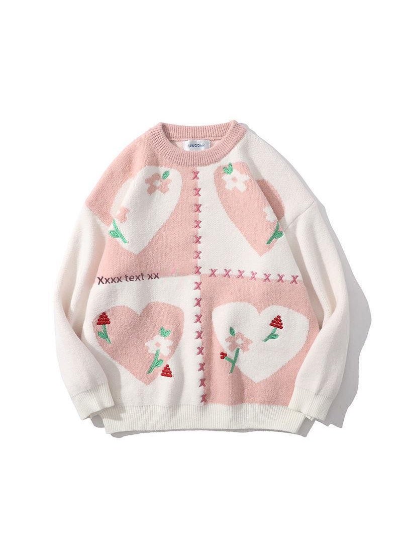 Generic - Retro HK-JP Style Love Knit Sweater Loose Autumn Winter Blue - Image 1