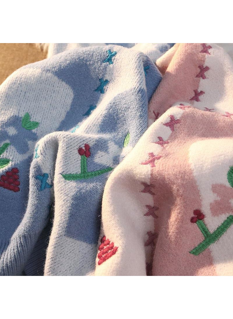 Generic - Retro HK-JP Style Love Knit Sweater Loose Autumn Winter Blue - Image 1