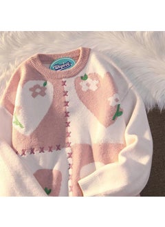 Generic Retro HK-JP Style Love Knit Sweater Loose Autumn Winter Blue  - Image 3