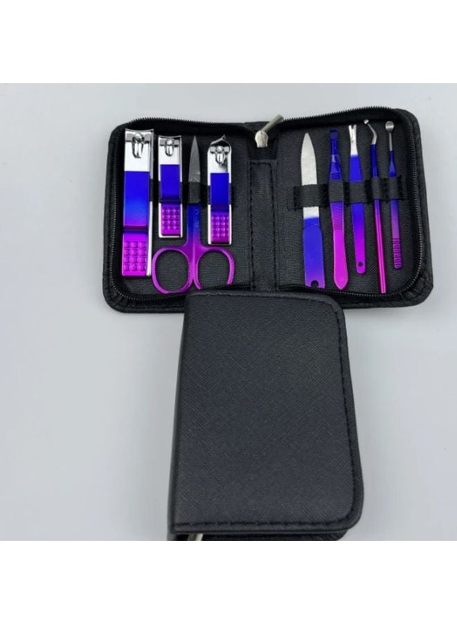 9pcs Blue Red Gradient Stainless Steel Nail Clipper Set With Splash Proof Nail Clippers Scissors Cuticle Nippers - Image 3