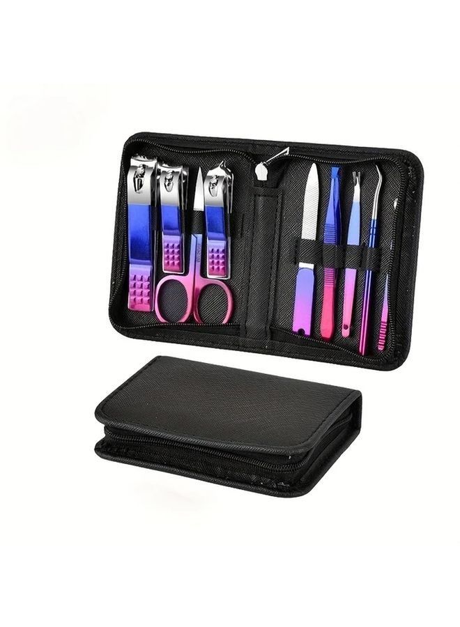 9pcs Blue Red Gradient Stainless Steel Nail Clipper Set With Splash Proof Nail Clippers Scissors Cuticle Nippers - Image 2