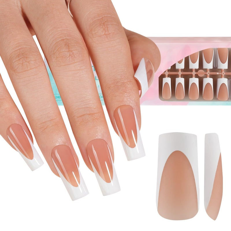 Misssix Deep French Gel Nail Tips 150Pcs French Tip Press on Nails Long Square Brown No Need to File 3 in 1 Tips Prelasting Fake Nails for Nail Art DIY 15 Sizes