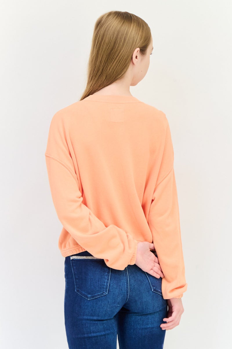 Aerie سويت شيرت قصير بأكمام طويلة و ياقة دائرية للنساء، برتقالي - Image 3