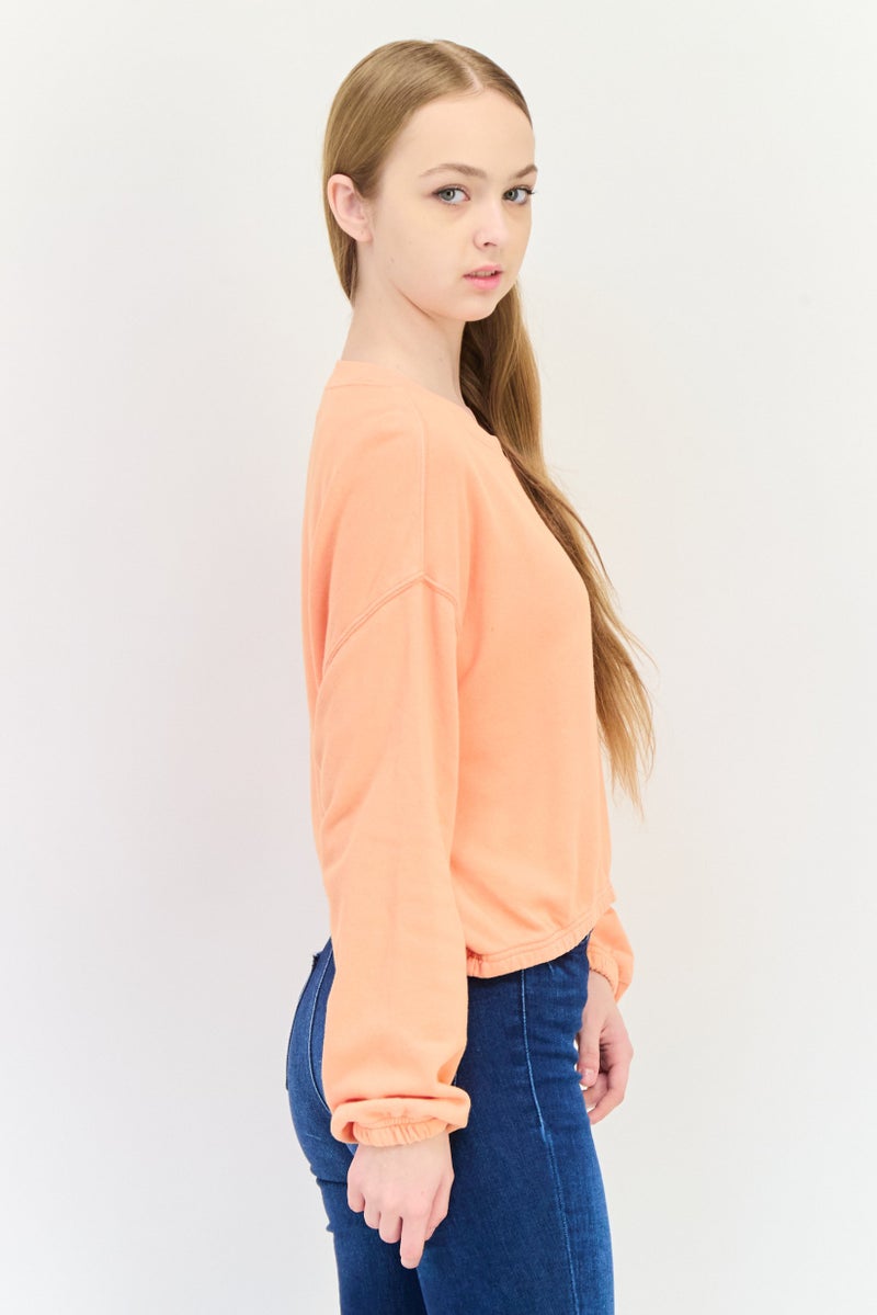 Aerie سويت شيرت قصير بأكمام طويلة و ياقة دائرية للنساء، برتقالي - Image 4