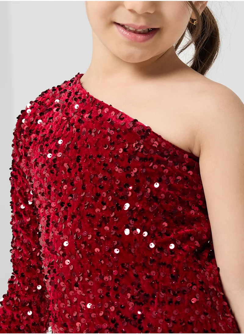 Little Golden Apple Little One Shoulder Sequin Dress