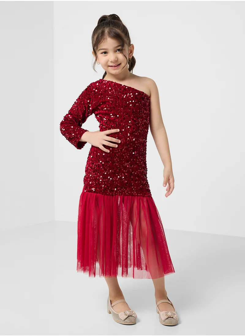 Little Golden Apple Little One Shoulder Sequin Dress