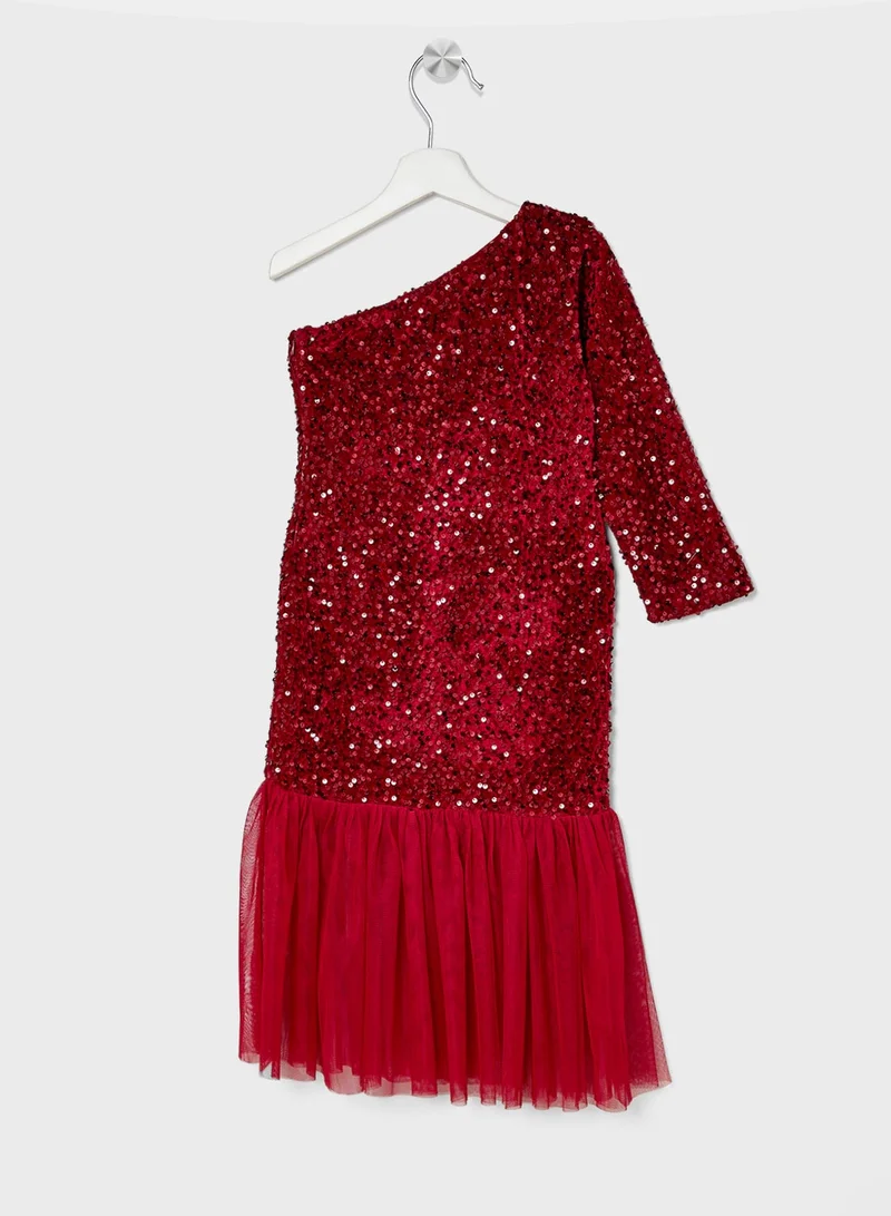 Little Golden Apple Little One Shoulder Sequin Dress