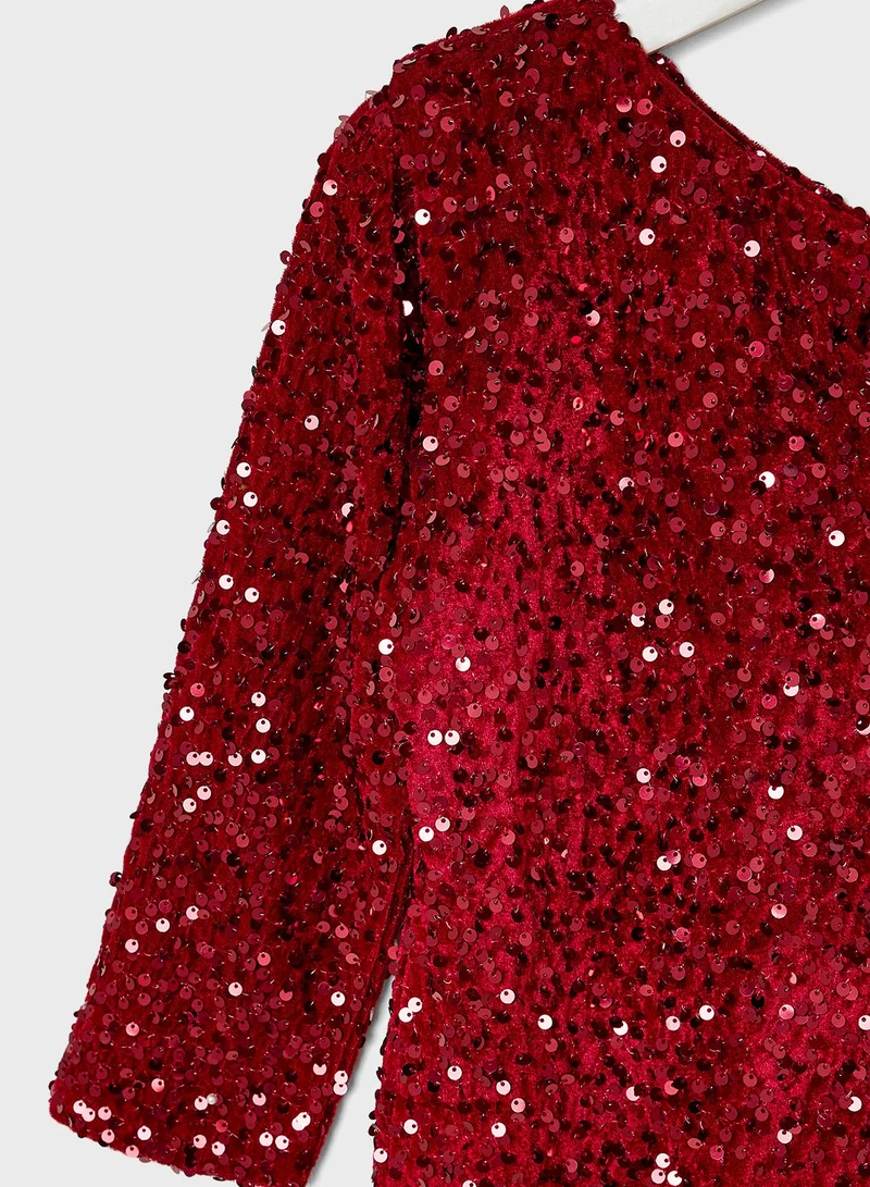 Little Golden Apple Little One Shoulder Sequin Dress