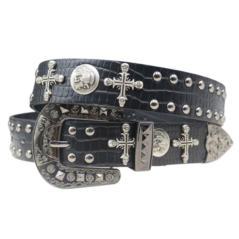EVERBLTING Black Western Cowboy Belt for Men Women Western Cowboy Cowgirl Y2k Studded Belt Western Punk Studded Belts 105 - Image 1