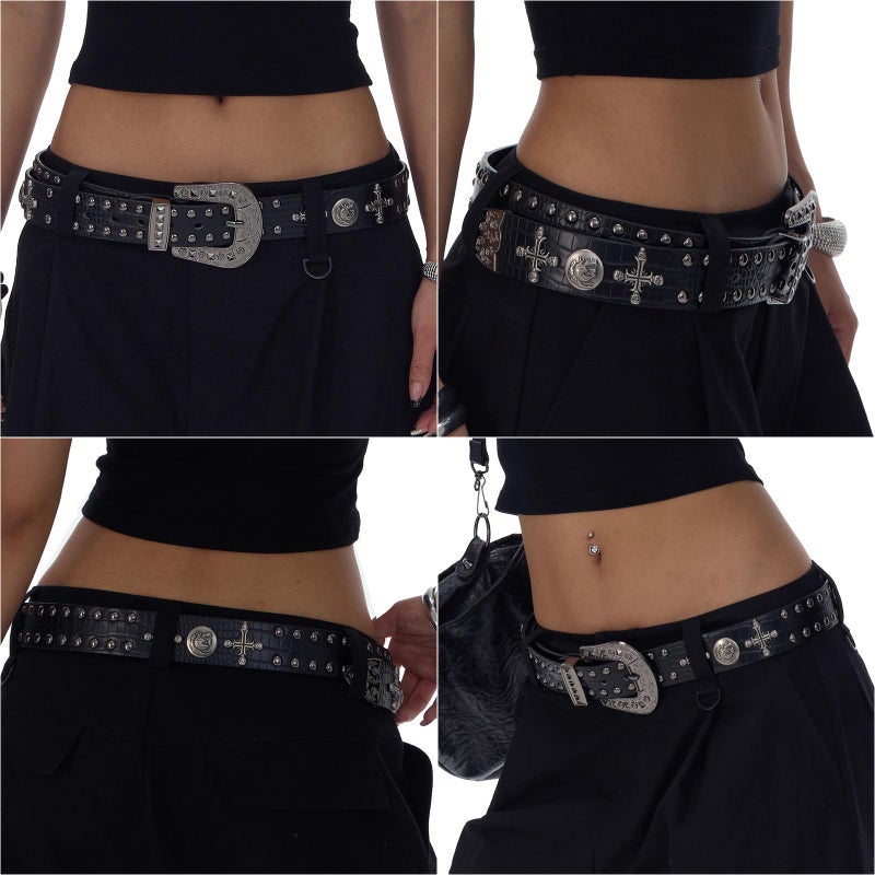 EVERBLTING Black Western Cowboy Belt for Men Women Western Cowboy Cowgirl Y2k Studded Belt Western Punk Studded Belts 105 - Image 5
