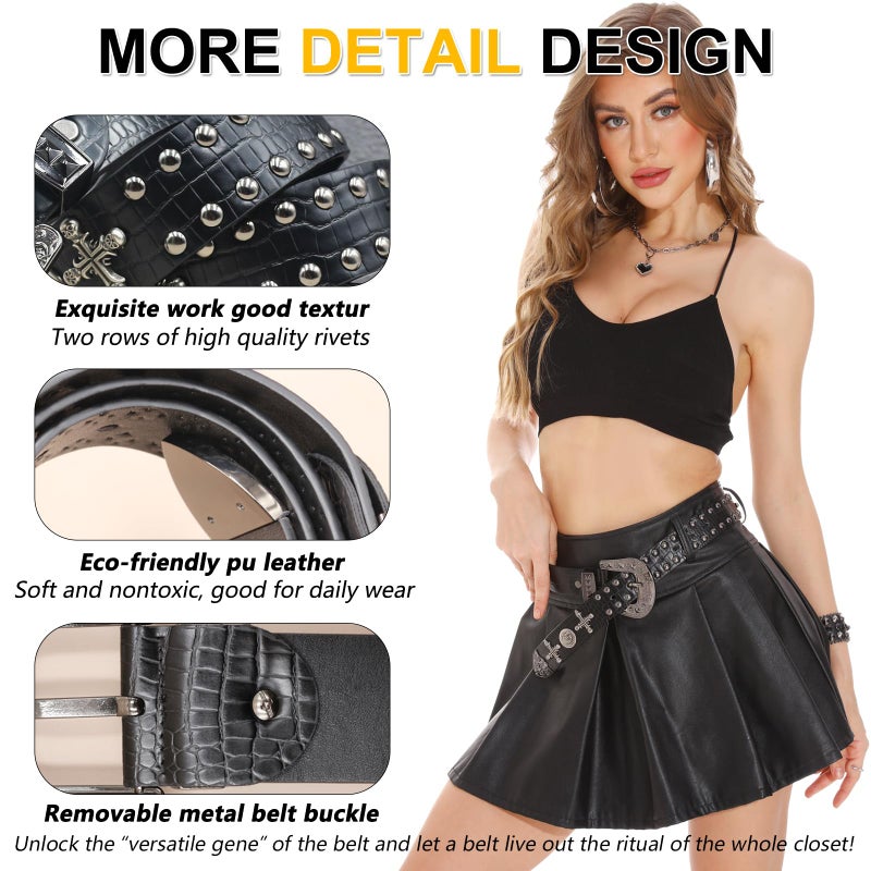 EVERBLTING Black Western Cowboy Belt for Men Women Western Cowboy Cowgirl Y2k Studded Belt Western Punk Studded Belts 105 - Image 4