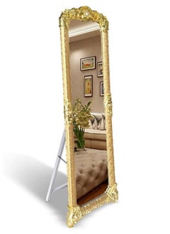 Stand Mirror, Full Length Mirror Standing Mirror, Large Rectangle Bedroom Mirror Floor Mirror, Carved Frame (8132-Gold)