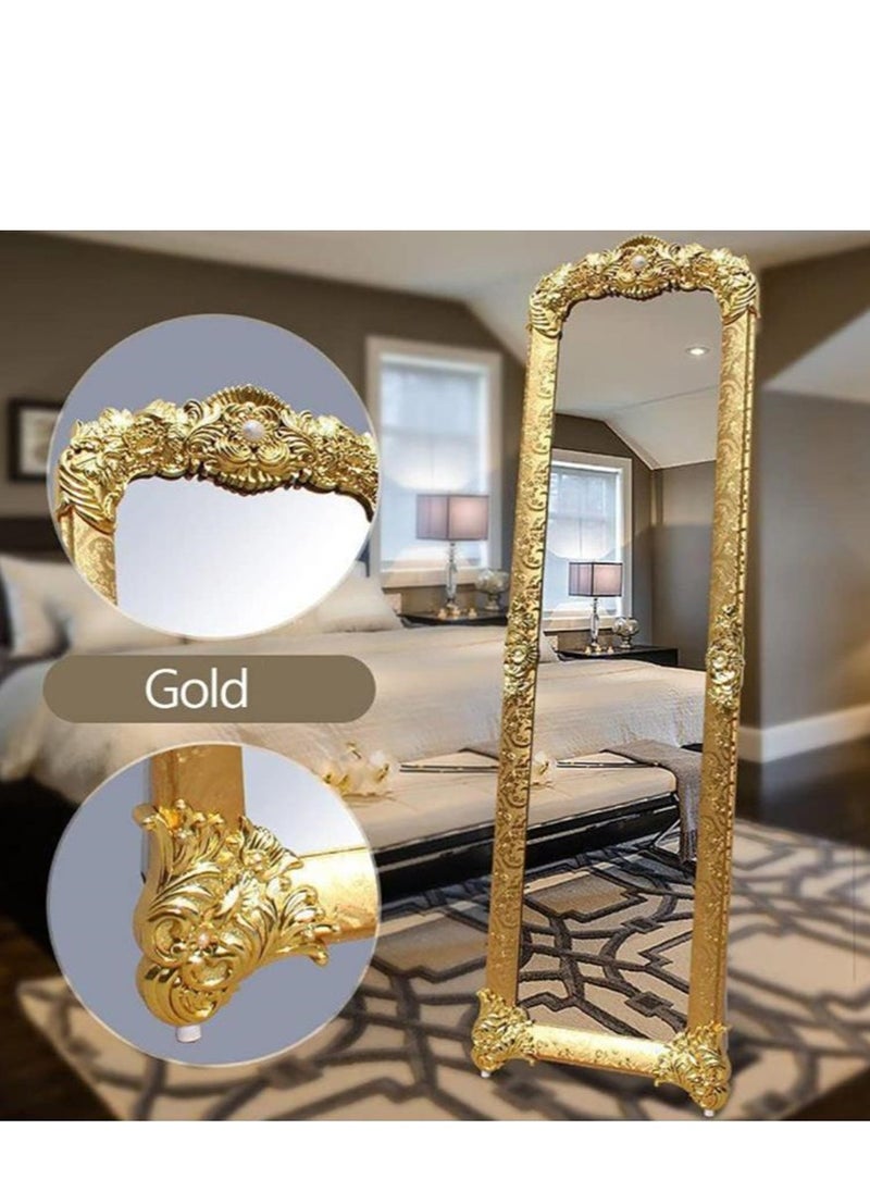 Golden - Stand Mirror, Full Length Mirror Standing Mirror, Large Rectangle Bedroom Mirror Floor Mirror, Carved Frame (8132-Gold) - Image 1