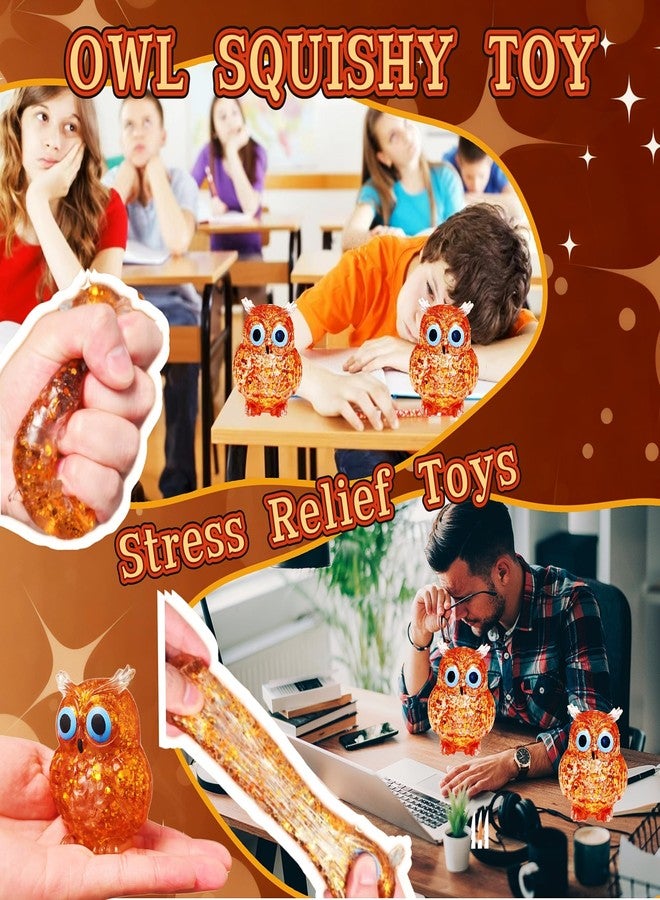 EVDERS 1Pcs Squishy Owl Stress Sugar Balls for Kids and Adults, Kawaii Animals Squeeze Squishy Toys, Glitter Owl Sugar Ball Stress Toy for Party Favors Easter Basket Stuffers (Brown) - Image 4