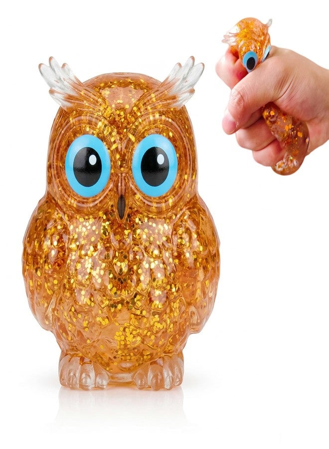 EVDERS 1Pcs Squishy Owl Stress Sugar Balls for Kids and Adults, Kawaii Animals Squeeze Squishy Toys, Glitter Owl Sugar Ball Stress Toy for Party Favors Easter Basket Stuffers (Brown) - Image 1