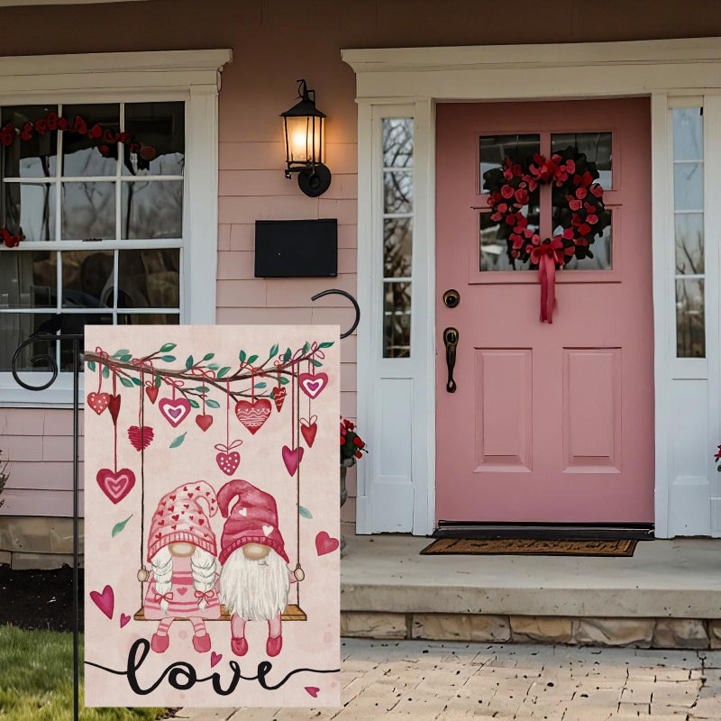 ZAEW Valentineâ€™s Day Romantic Swing Gnome Love Hearts Garden Flag Yard Flag 12x18 Inch Double Sided Small Mini Yard Outdoor Outside Holiday Decoration - Image 5