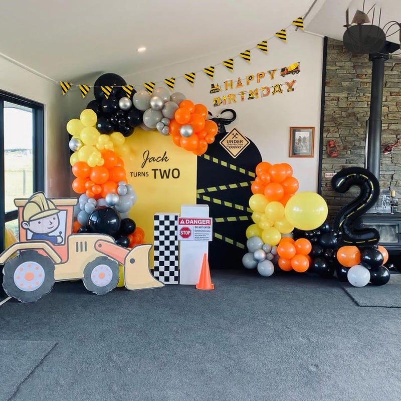 Deapeick 136pcs Construction Birthday Party Balloon Garland Kit, Digger Birthday Party Supplies with Yellow Black Balloon Truck Banner for Construction Quarantine Party Decorations (Arch 2) - Image 4