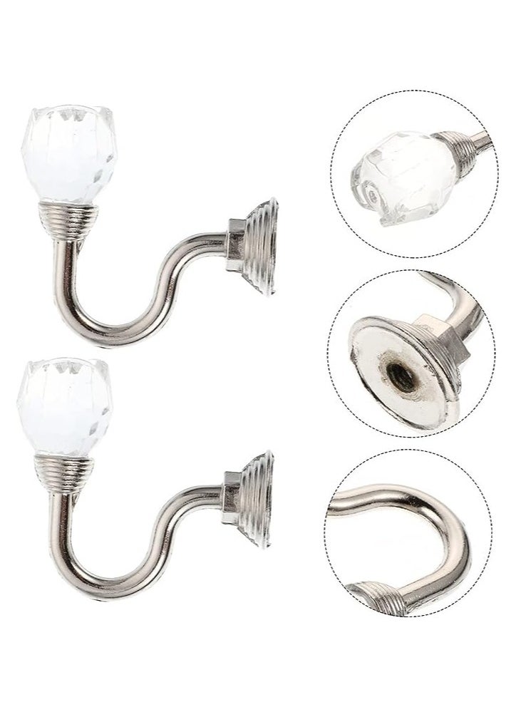 Zeenah Furniture - 2 Pieces Clear Crystal Rose Flower Wall Mounted Curtain Holdbacks Hooks Tassel Curtain Hook - Image 1