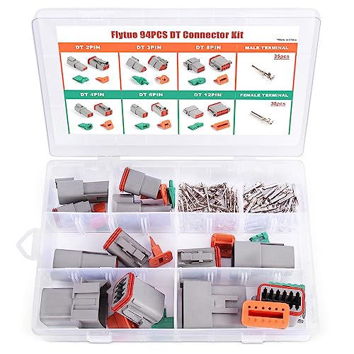 Flytuo 94PCS Electrical Wire Connector Plug, 6 Sets 2 3 4 6 8 12 Pin Deutsch DT Connector Assortment Kit, Waterproof Automotive Electrical Connectors for Motorcycle, Truck, Car, Boats, Scooter - Image 1