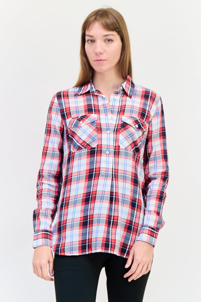 Lauren by Ralph Lauren Women Spread Collar Long Sleeves Plaid Blouse, Multicolor  - Image 1