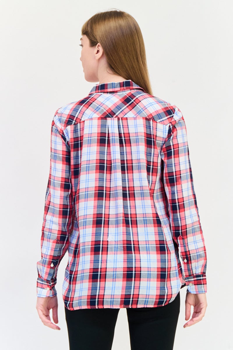 Lauren by Ralph Lauren Women Spread Collar Long Sleeves Plaid Blouse, Multicolor  - Image 3