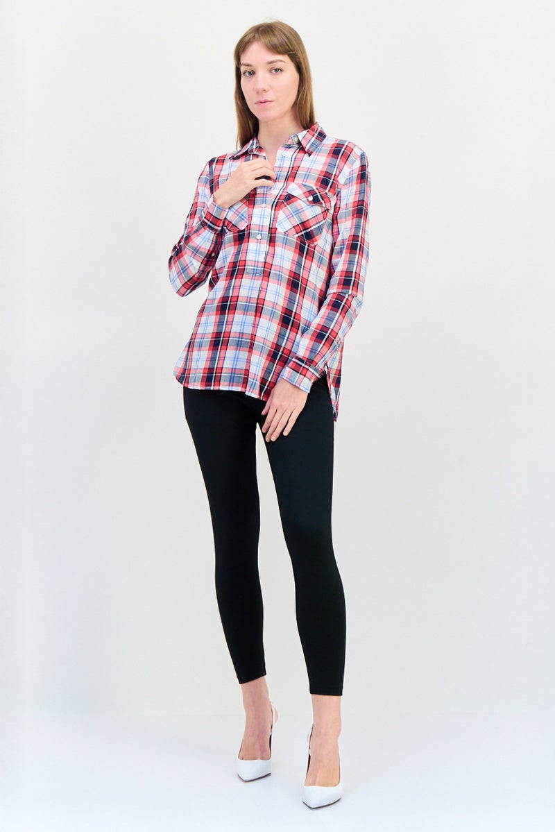 Lauren by Ralph Lauren Women Spread Collar Long Sleeves Plaid Blouse, Multicolor  - Image 4