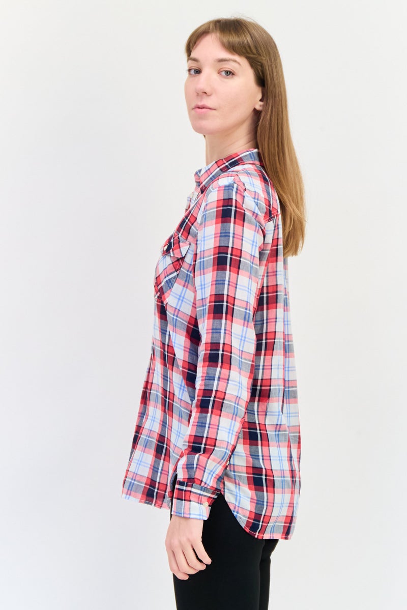 Lauren by Ralph Lauren Women Spread Collar Long Sleeves Plaid Blouse, Multicolor  - Image 2