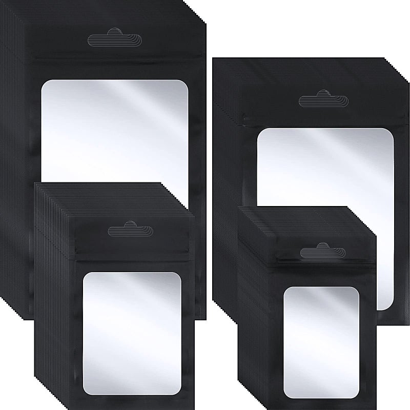 Zonon أكياس بلاستيكية زونون 400 قطعة بأحجام 4 أكياس قابلة للإغلاق لتعبئة تخزين الطعام كيس لعينة الكعك والمجوهرات (أسود، ثقب طويل) - Image 1