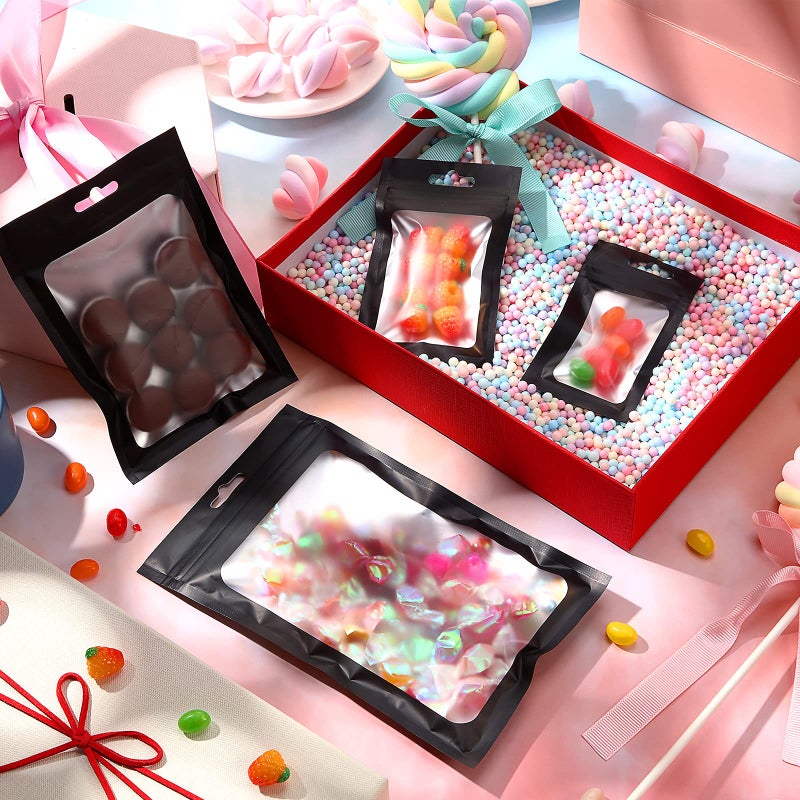 Zonon أكياس بلاستيكية زونون 400 قطعة بأحجام 4 أكياس قابلة للإغلاق لتعبئة تخزين الطعام كيس لعينة الكعك والمجوهرات (أسود، ثقب طويل) - Image 4