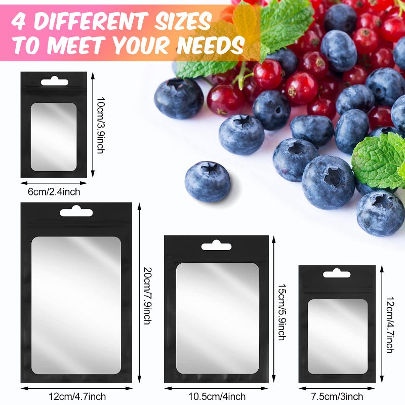 Zonon أكياس بلاستيكية زونون 400 قطعة بأحجام 4 أكياس قابلة للإغلاق لتعبئة تخزين الطعام كيس لعينة الكعك والمجوهرات (أسود، ثقب طويل) - Image 2