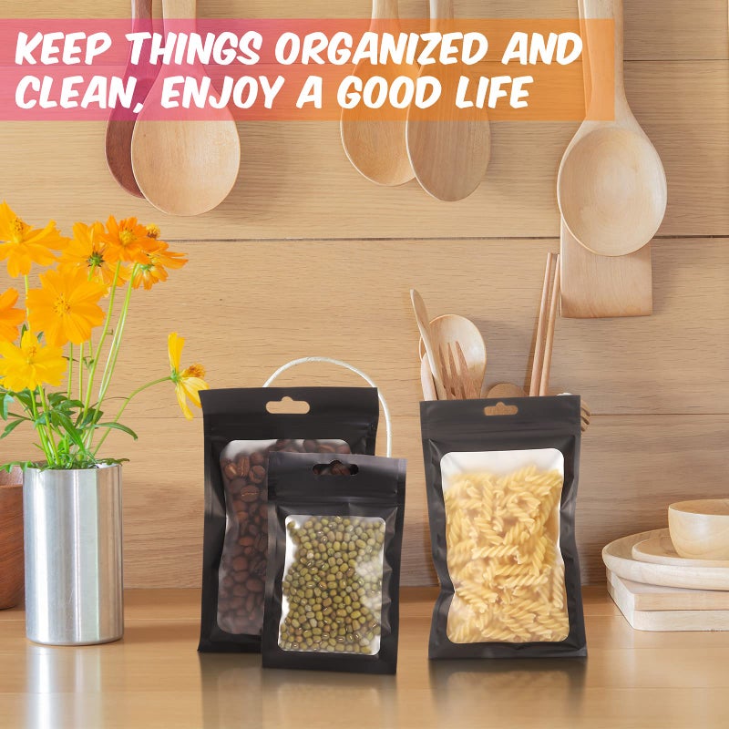 Zonon أكياس بلاستيكية زونون 400 قطعة بأحجام 4 أكياس قابلة للإغلاق لتعبئة تخزين الطعام كيس لعينة الكعك والمجوهرات (أسود، ثقب طويل) - Image 5