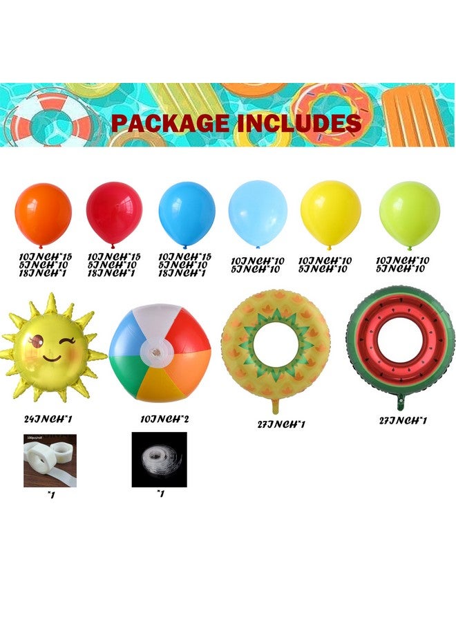 BALONAR Pool Party Decorations Birthday Supplies Splash Tropical Balloon Garland Arch Kit with Beach Ball Watermelon Pineapple Swimring Balloons for Hawaii Holiday Outdoor Pool Summer Theme Party Decortions  - Image 2