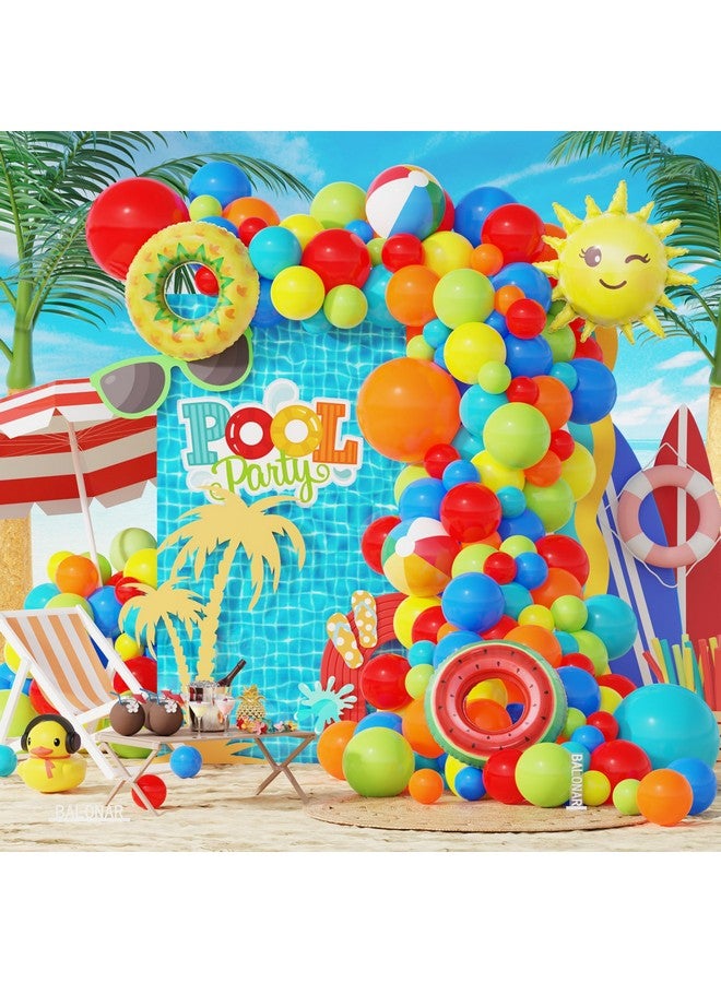 BALONAR Pool Party Decorations Birthday Supplies Splash Tropical Balloon Garland Arch Kit with Beach Ball Watermelon Pineapple Swimring Balloons for Hawaii Holiday Outdoor Pool Summer Theme Party Decortions  - Image 1