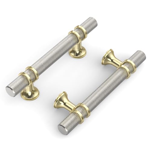 Coinkoly 10 Pack 376mm Gold and Brushed Nickel Cabinet Knobs Gold Knurled Knobs for Dresser Kitchen Drawer Pulls Hardware for Cupboard - Image 1