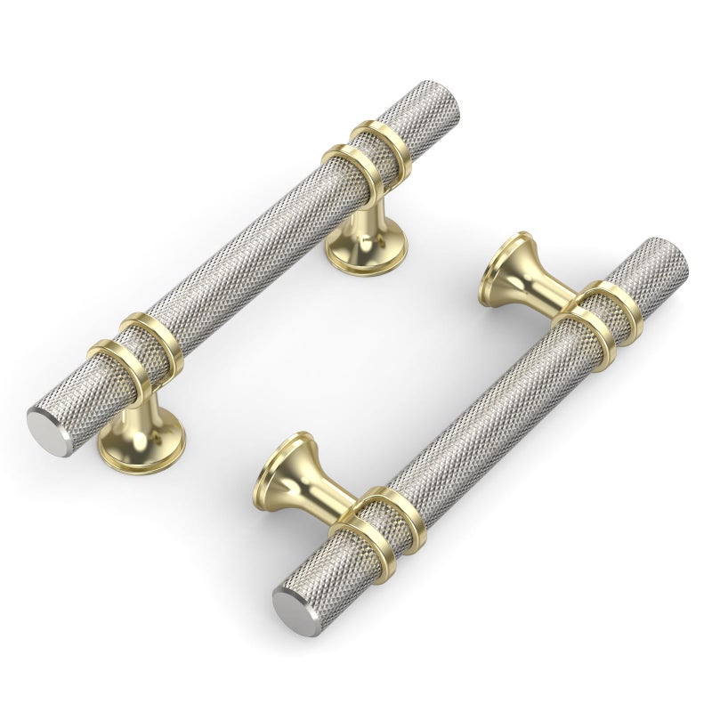 Coinkoly 10 Pack 376mm Gold and Brushed Nickel Cabinet Knobs Gold Knurled Knobs for Dresser Kitchen Drawer Pulls Hardware for Cupboard - Image 2