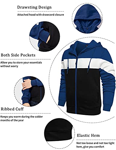 DUOFIER Men's Full zip Hoodie Dri Power Hooded Sweatshirt Fleece With Kangaroo Pocket, Blue-S - Image 3