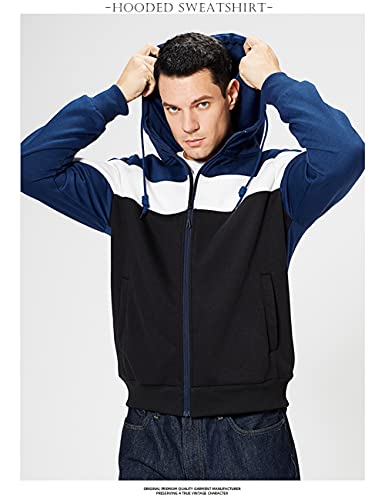 DUOFIER Men's Full zip Hoodie Dri Power Hooded Sweatshirt Fleece With Kangaroo Pocket, Blue-S - Image 2