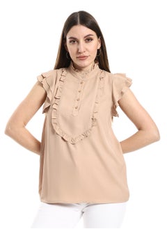 Classic cut blouse in beige with a cut on the chest - pzsku/Z2CA1D44E849EE78C637CZ/45/_/1709984435/2448c7f8-bf4f-4ea5-a5e5-395f9646749d