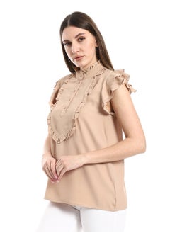 Classic cut blouse in beige with a cut on the chest - pzsku/Z2CA1D44E849EE78C637CZ/45/_/1709984436/b44f4608-c8f3-4f65-b32f-f7075eb09120