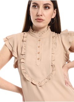 Classic cut blouse in beige with a cut on the chest - pzsku/Z2CA1D44E849EE78C637CZ/45/_/1709984436/bd5887aa-32e6-4c3b-b7b0-574201715ae9